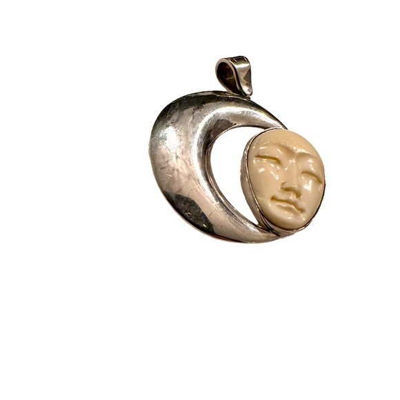Crescent Moon & Face Sterling Silver Pendant - Picture 3 of 5